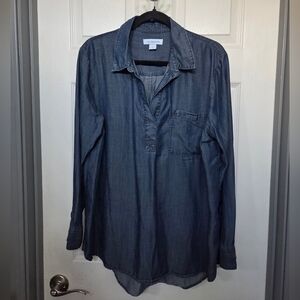 Chambray Dark Blue Long Sleeve Top Western Contemporary Rodeo Boho Denim Large